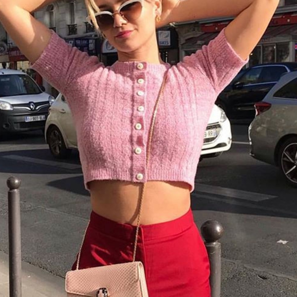 TACH Pink Dalia Button-Up Crop Sweater - Picture 9 of 13